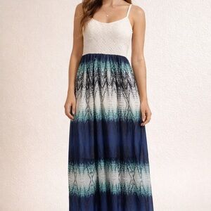 Trixxi Cream Knit Bodice Navy & Teal Ombre Maxi Dress
